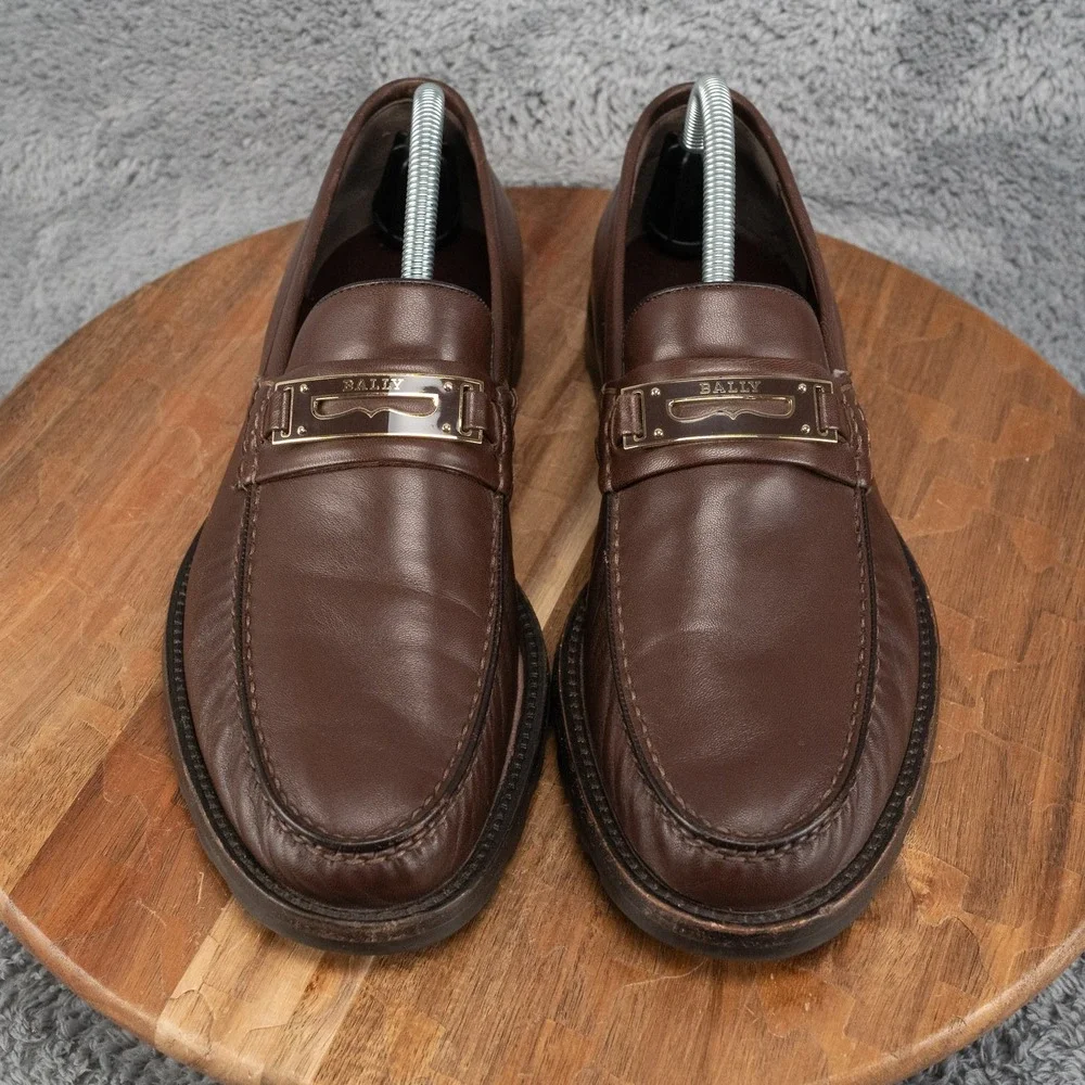 BALLY Candino Bit Loafer Casual Brown Leather Driver Shoes Mens Sz 8.5 D